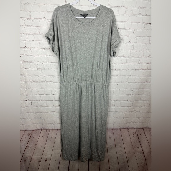 Banana Republic gray viscose short sleeve knit maxi dress pockets, sz XL NWT $70 - Picture 1 of 7
